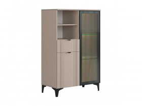 Комод 2 со стеклом Рич (кашемир/фрапучино матовый/черный) в Кирзе - kirza.mebel-nsk.ru | фото